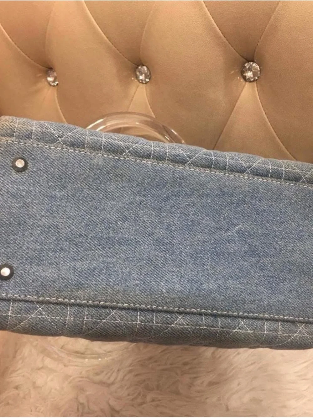 Dior Denim Blue Cannage Satchel with Clear Handles